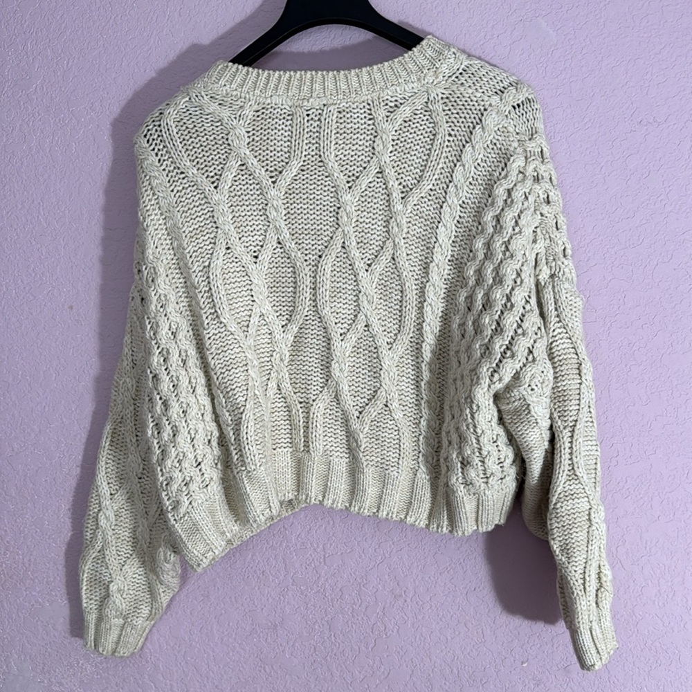 Cream Cable Knit Crop Sweater - Picture 2 of 3